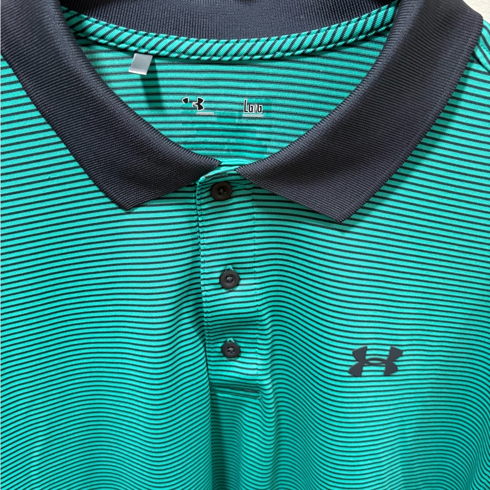 Under Armour Men's Teal and Black Striped Polo